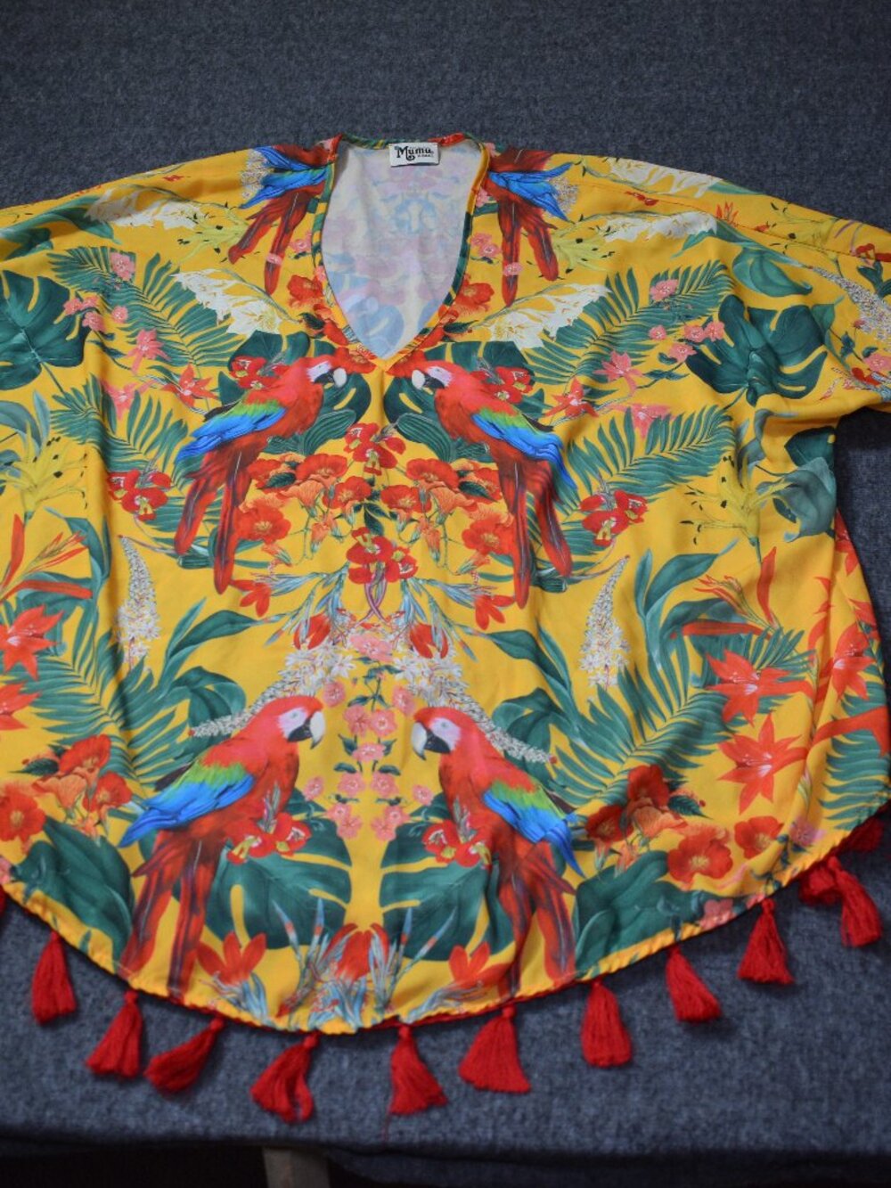 Show Me Your Mumu XS Tunic Top Tropical Parrot Floral Tassel Boho Blouse